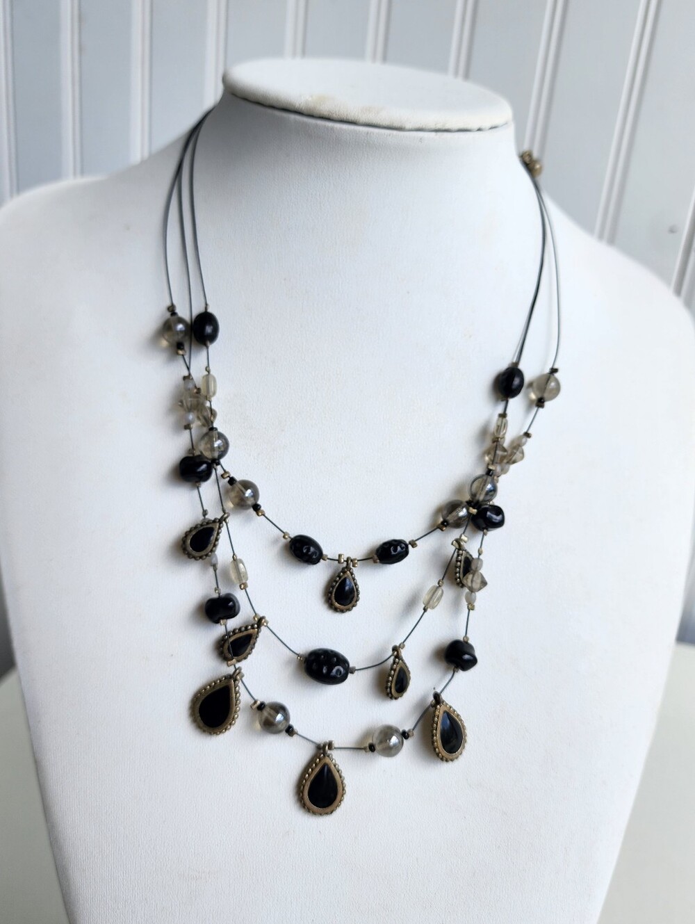 Avenue gorgeous  Women's Brass Black Tone Layered Necklace Statement 17"+3"